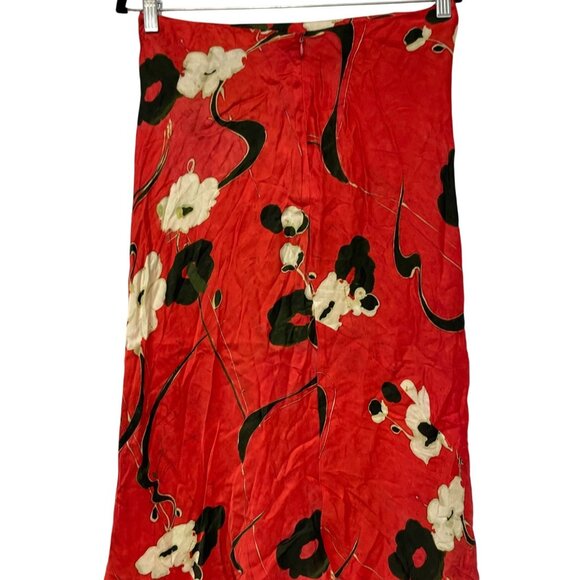Zara Womens satin Skirt Medium M Red Floral Printed Midi Length 8702/069 NWT - Picture 3 of 15